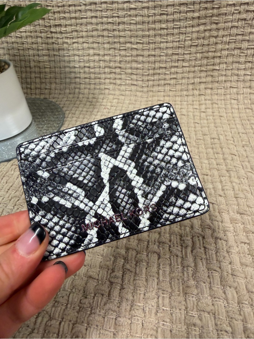 Michael Kors Black and White Snake-Print Card Holder